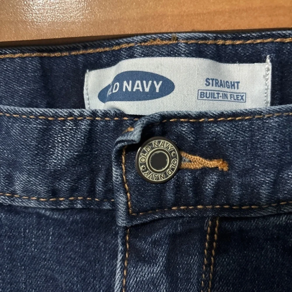 Old Navy Straight Jeans Built-in Flex boys size 18 11 Inch Rise Dark Wash Blue